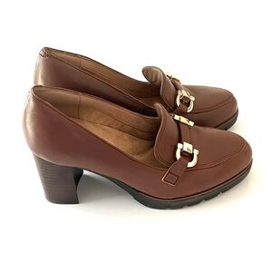 Esprit Brown Leather Block Heel Shoes